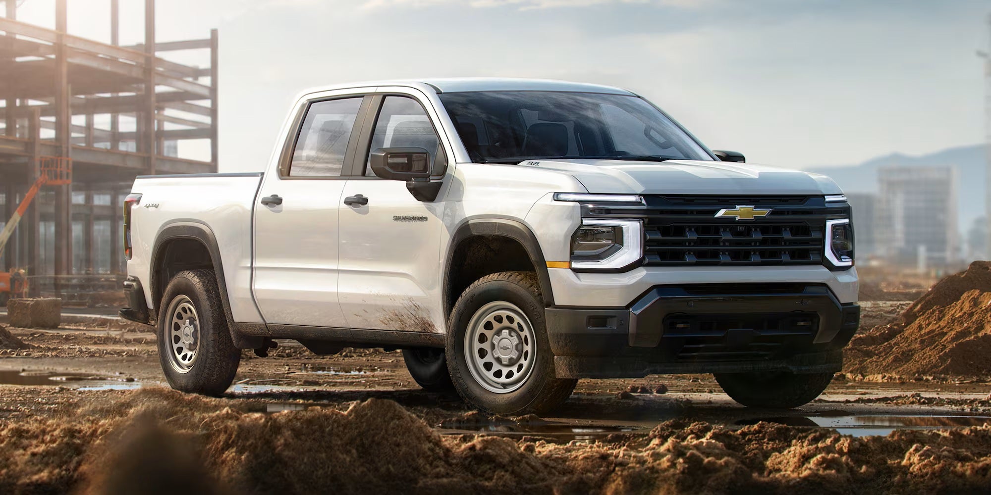 2027 Chevrolet Silverado work truck on a construction site