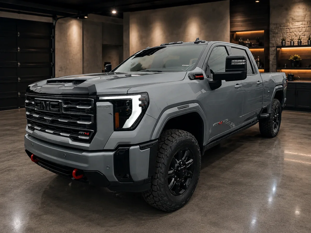 Blacked out 2026 GMC Sierra 2500 HD AT4 on 37 inch Nitto Recon Grapplers with black wheels and badging