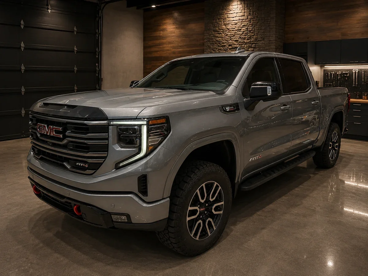 2026 GMC Sierra 1500 AT4 with Rough Country level kit, upper control arms, paint matched flares and 35 inch Nitto all terrain tires