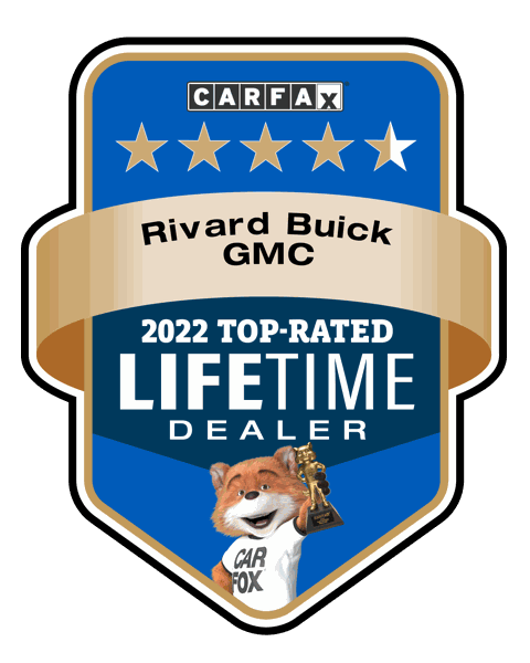 Carfax 2022 Top-Rated Lifetime Dealer badge for Rivard Buick GMC