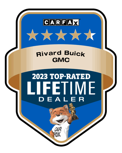 Carfax 2023 Top-Rated Lifetime Dealer badge for Rivard Buick GMC