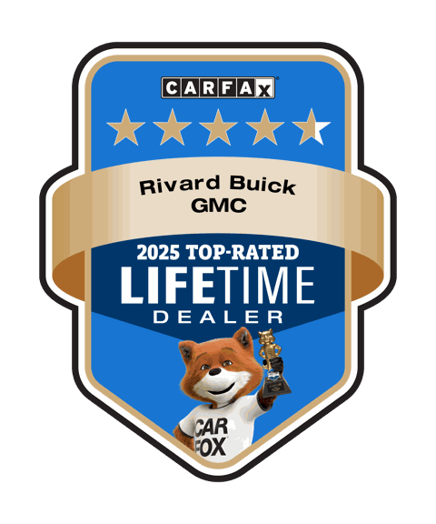 Carfax 2025 Top-Rated Lifetime Dealer badge for Rivard Buick GMC