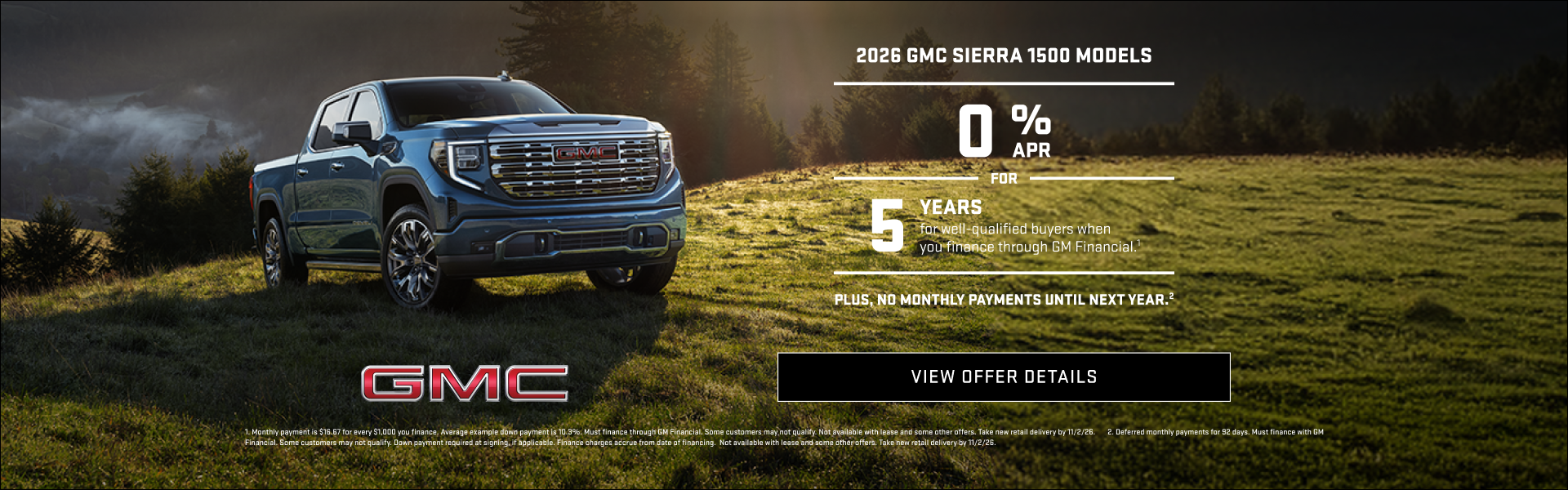 0% APR for 5 years for well-qualified buyers on the 2026 GMC Sierra 1500 at Rivard Buick GMC Tampa