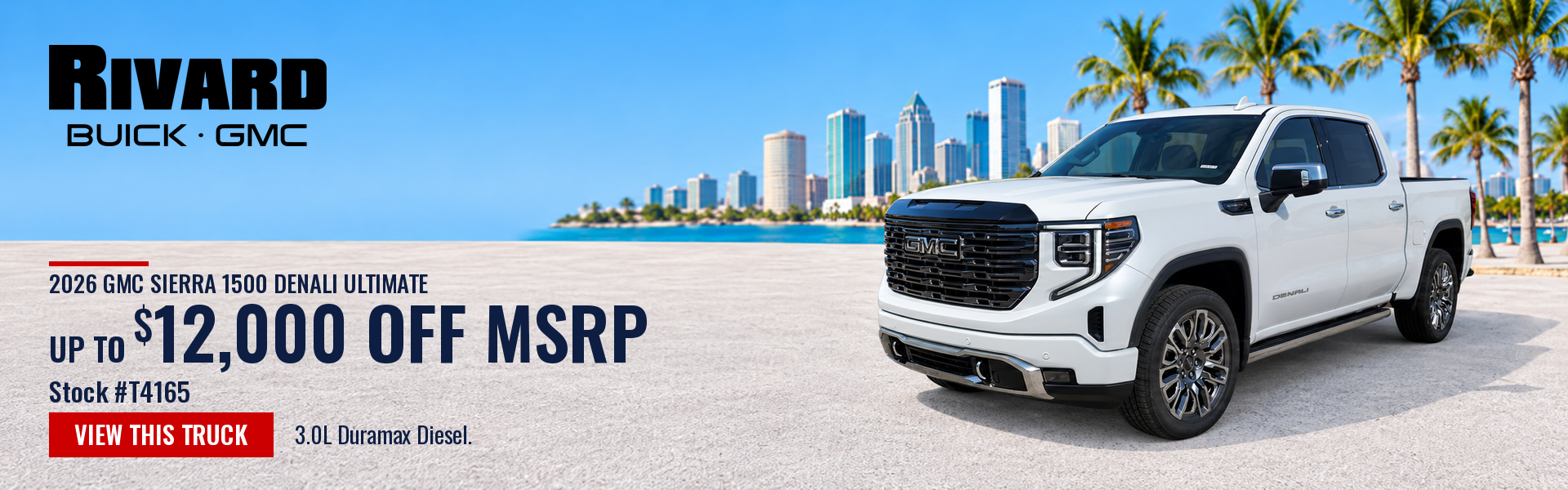 Up to $12,000 off MSRP on a new 2026 GMC Sierra 1500 Denali, stock T4165, at Rivard Buick GMC