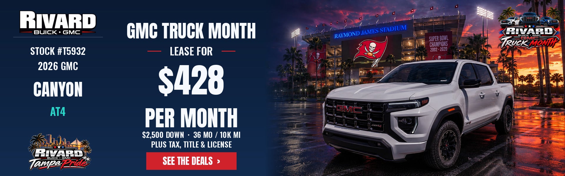 2026 GMC Canyon AT4 lease $428/mo Truck Month Tampa