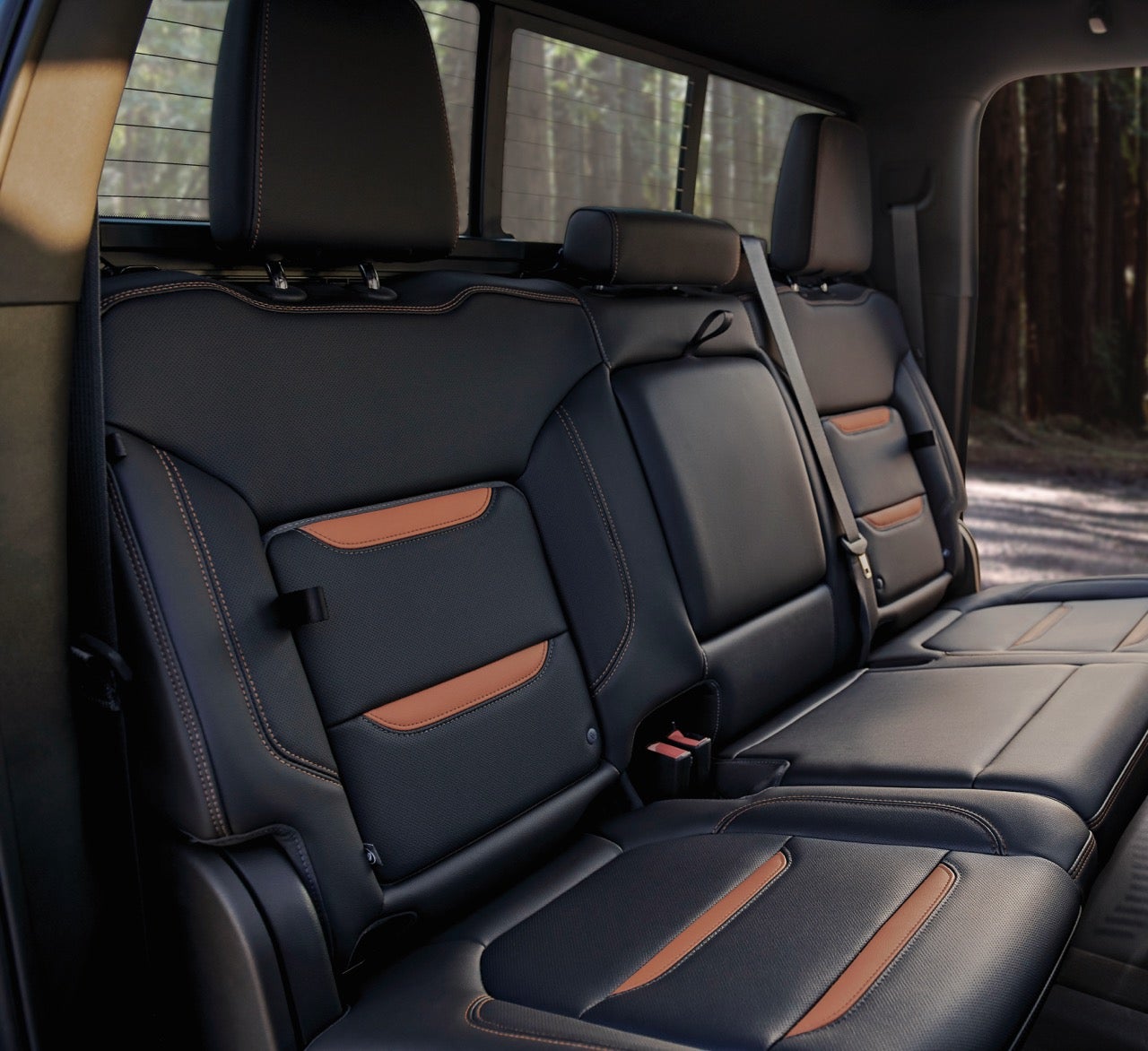 2027 GMC Sierra HD crew cab rear seat with accent stitching